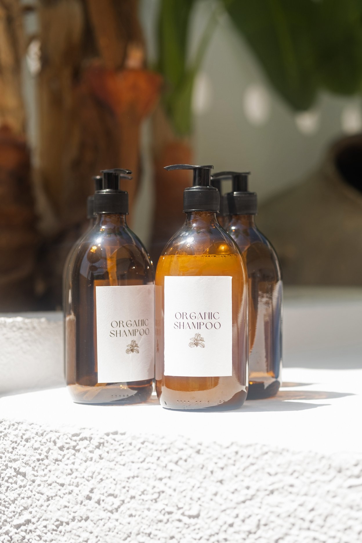 Bottles of Organic Shampoo